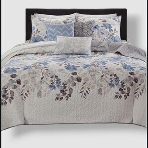 Madison Park 6-Pc Reversible Full/Queen Coverlet Set Blue/Gray Watercolor Floral